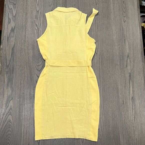 NWOT Guess Los Angeles Linen Blend Yellow Collared Utility Tie Waist Dress Sz M - Picture 5 of 9
